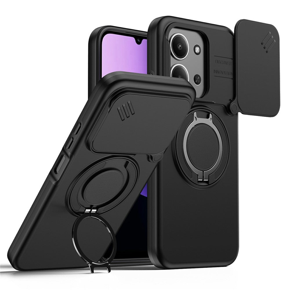 For Xiaomi Redmi 15C 4G (EU) (173mm)  /  15C 5G (EU) (173mm) Magnetic Case Ring Kickstand Slide Camera Cover TPU PC Hybrid Phone Shell