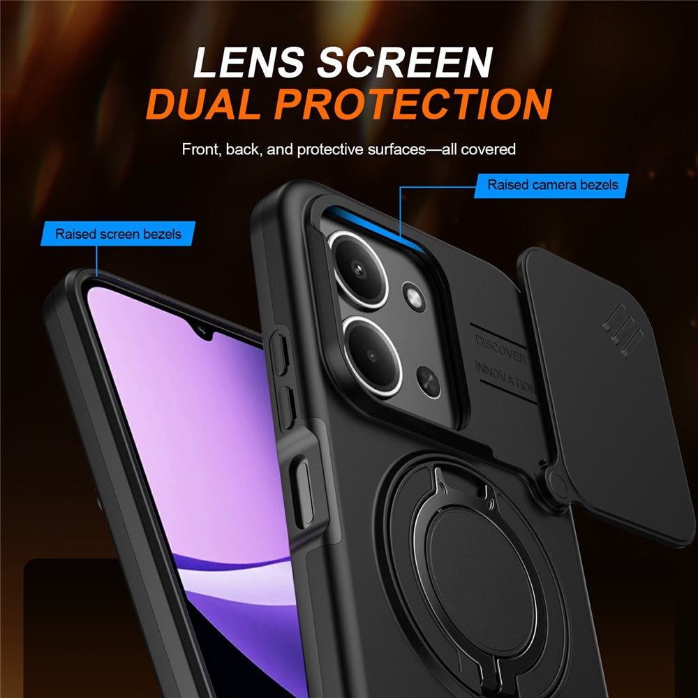For Xiaomi Redmi 15C 4G (EU) (173mm)  /  15C 5G (EU) (173mm) Magnetic Case Ring Kickstand Slide Camera Cover TPU PC Hybrid Phone Shell