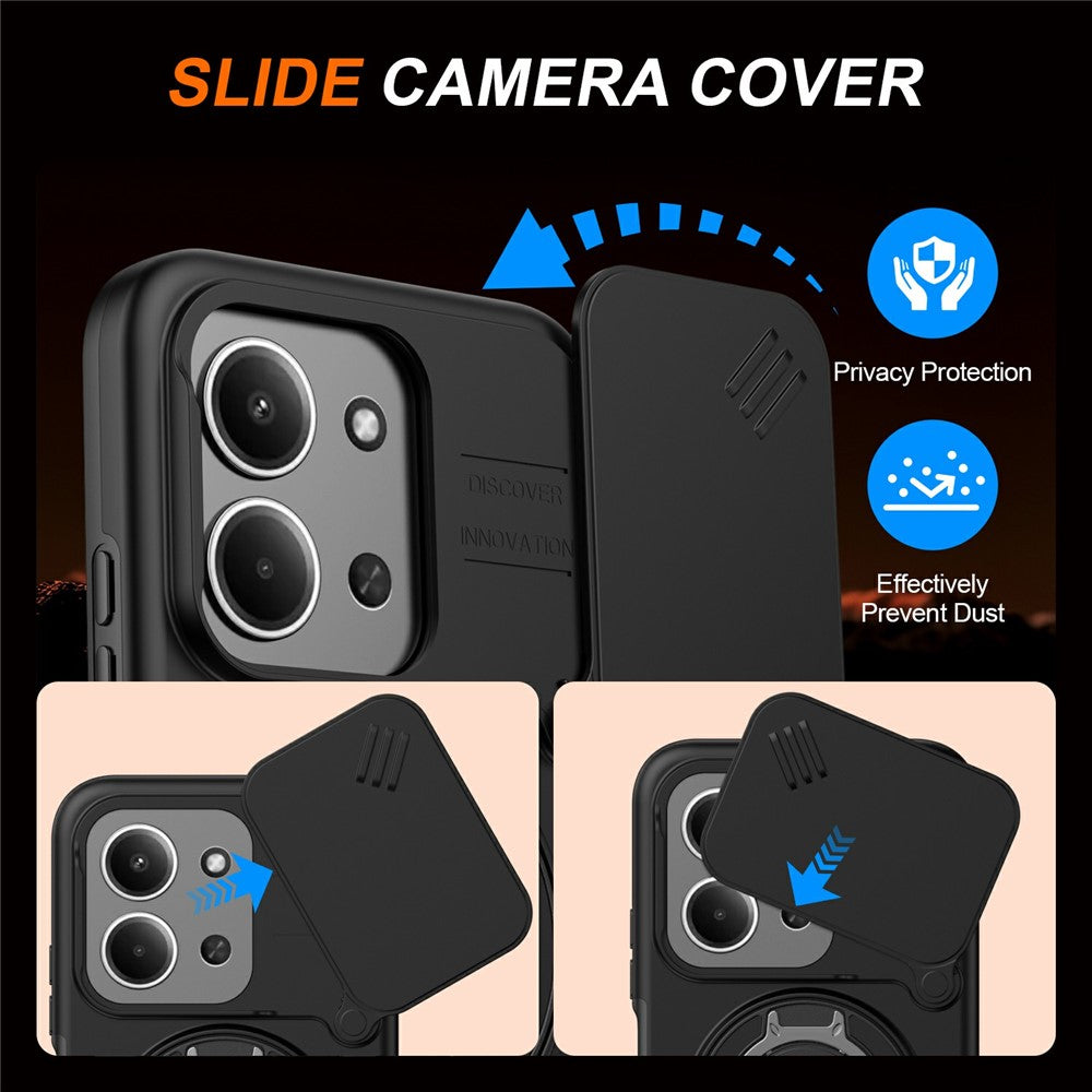 For Xiaomi Redmi 15C 4G (EU) (173mm)  /  15C 5G (EU) (173mm) Magnetic Case Ring Kickstand Slide Camera Cover TPU PC Hybrid Phone Shell
