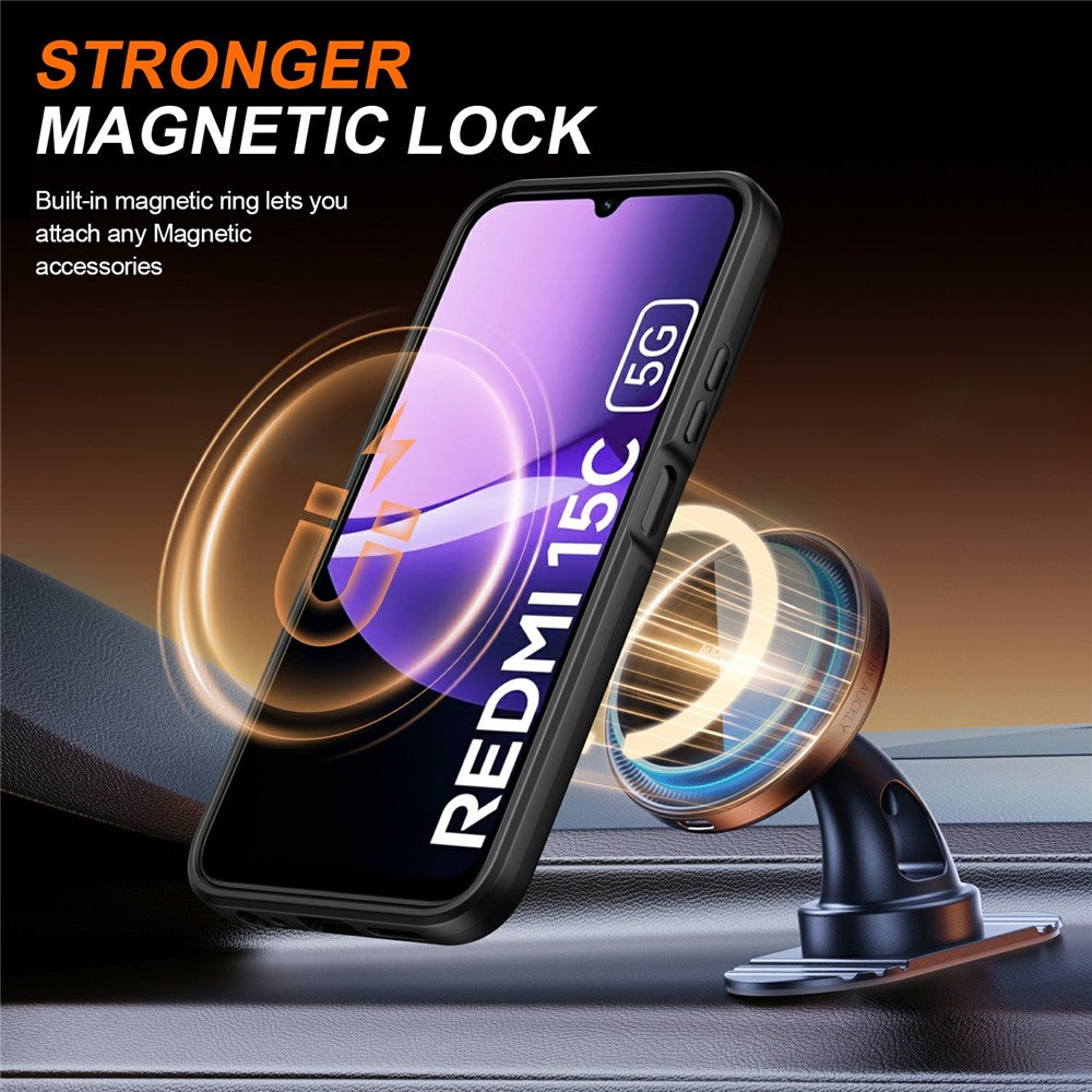 For Xiaomi Redmi 15C 4G (EU) (173mm)  /  15C 5G (EU) (173mm) Magnetic Case Ring Kickstand Slide Camera Cover TPU PC Hybrid Phone Shell
