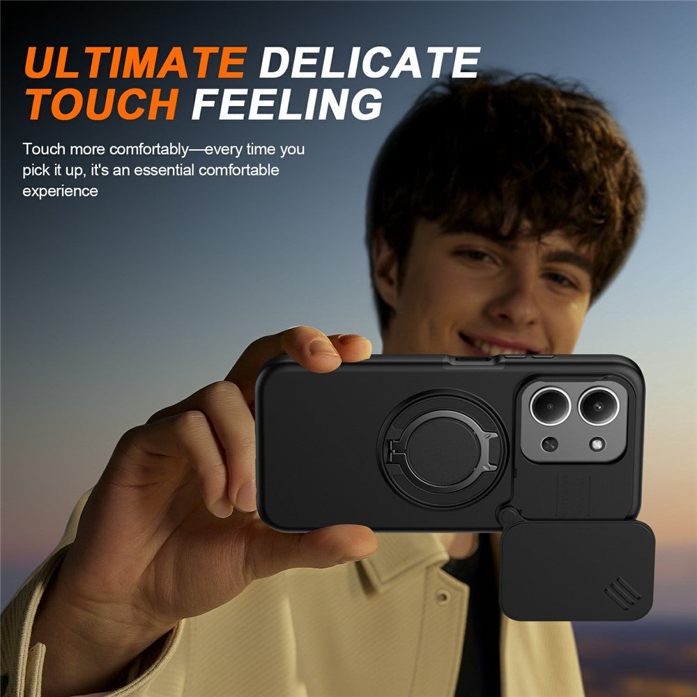 For Xiaomi Redmi 15C 4G (EU) (173mm)  /  15C 5G (EU) (173mm) Magnetic Case Ring Kickstand Slide Camera Cover TPU PC Hybrid Phone Shell