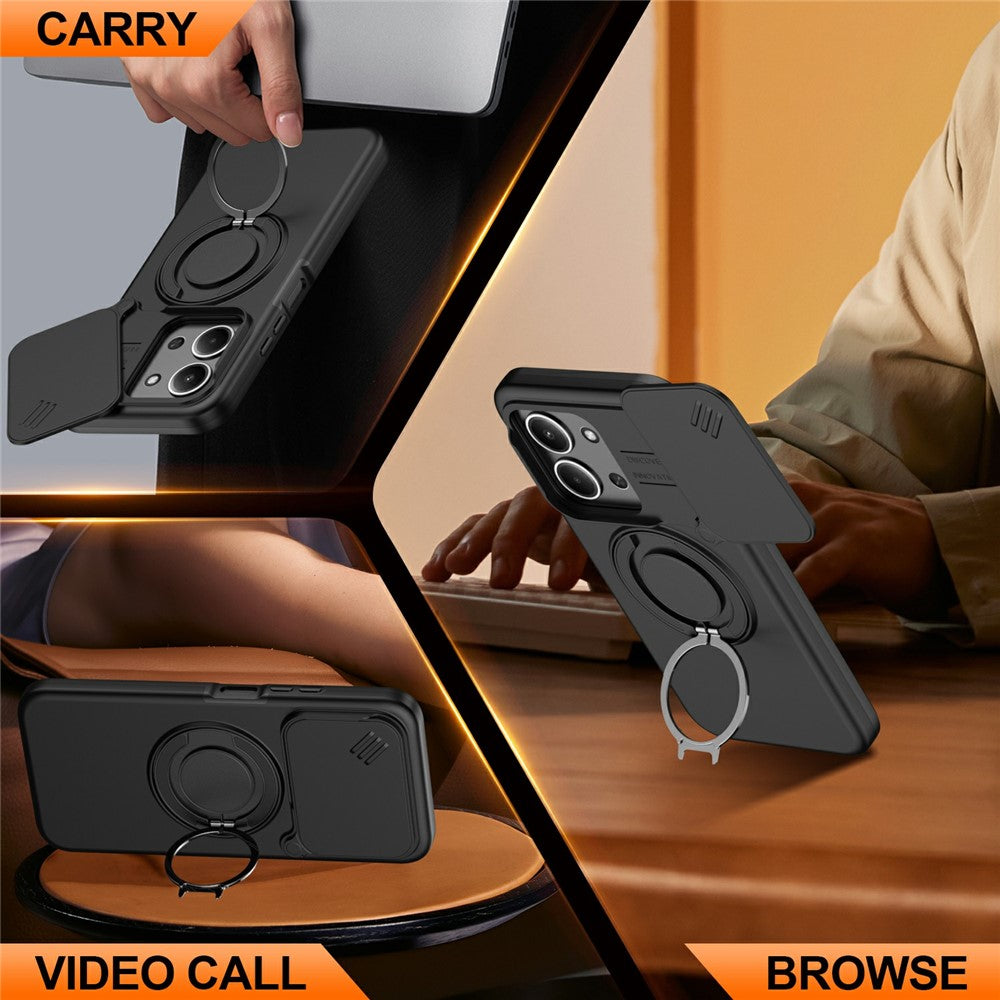 For Xiaomi Redmi 15C 4G (EU) (173mm)  /  15C 5G (EU) (173mm) Magnetic Case Ring Kickstand Slide Camera Cover TPU PC Hybrid Phone Shell