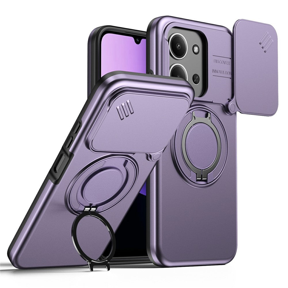 For Xiaomi Redmi 15C 4G (EU) (173mm)  /  15C 5G (EU) (173mm) Magnetic Case Ring Kickstand Slide Camera Cover TPU PC Hybrid Phone Shell