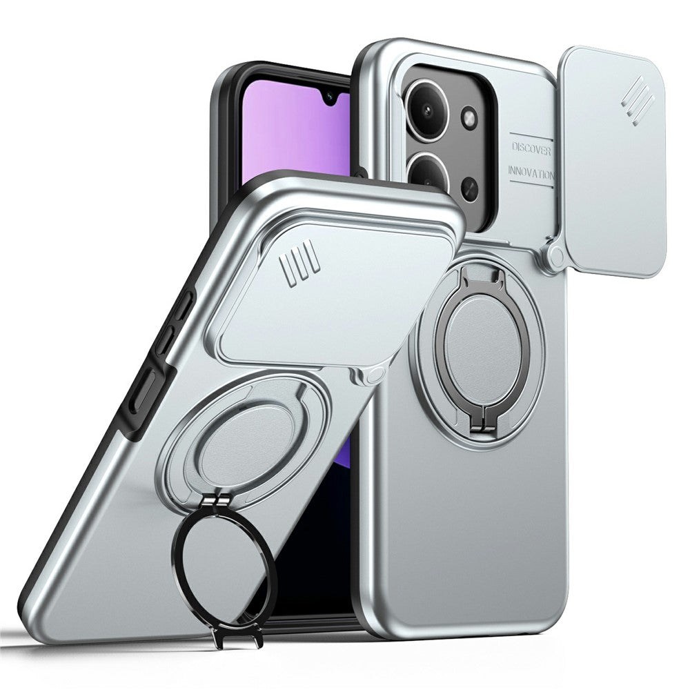 For Xiaomi Redmi 15C 4G (EU) (173mm)  /  15C 5G (EU) (173mm) Magnetic Case Ring Kickstand Slide Camera Cover TPU PC Hybrid Phone Shell