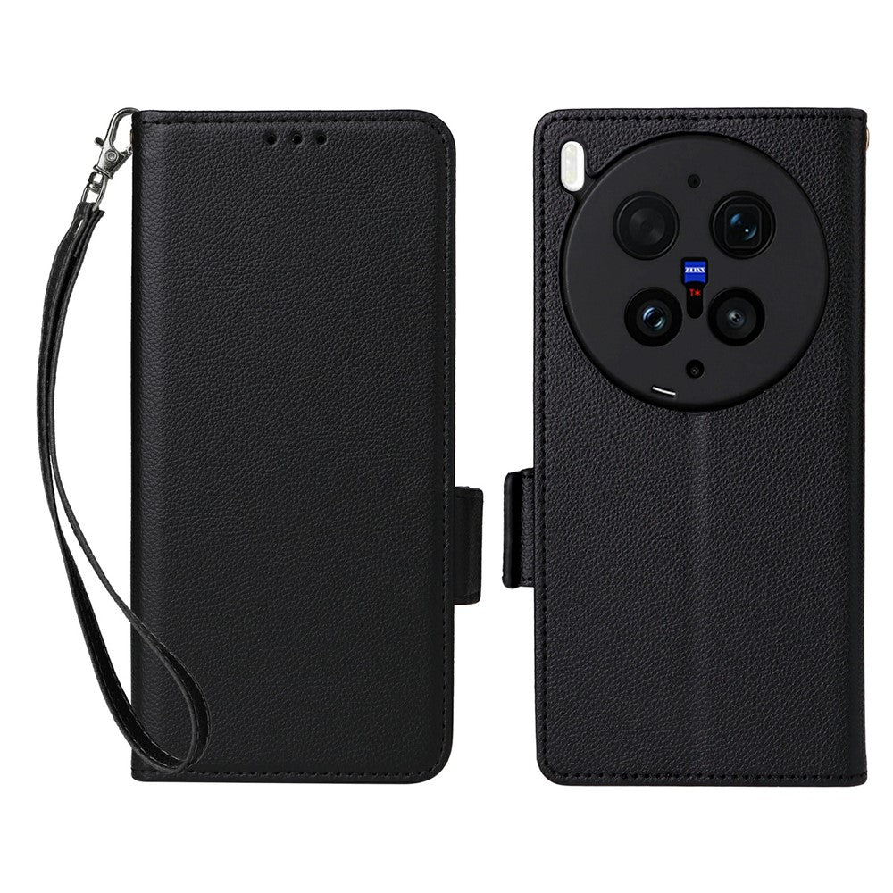 For vivo X300 Ultra 5G Case Litchi Texture Wallet Leather Phone Cover with Wrist Strap