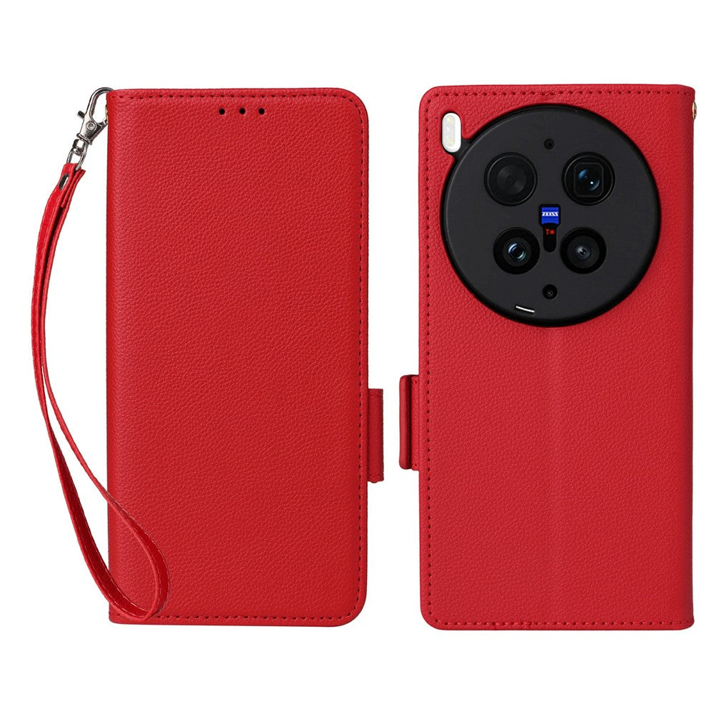 For vivo X300 Ultra 5G Case Litchi Texture Wallet Leather Phone Cover with Wrist Strap