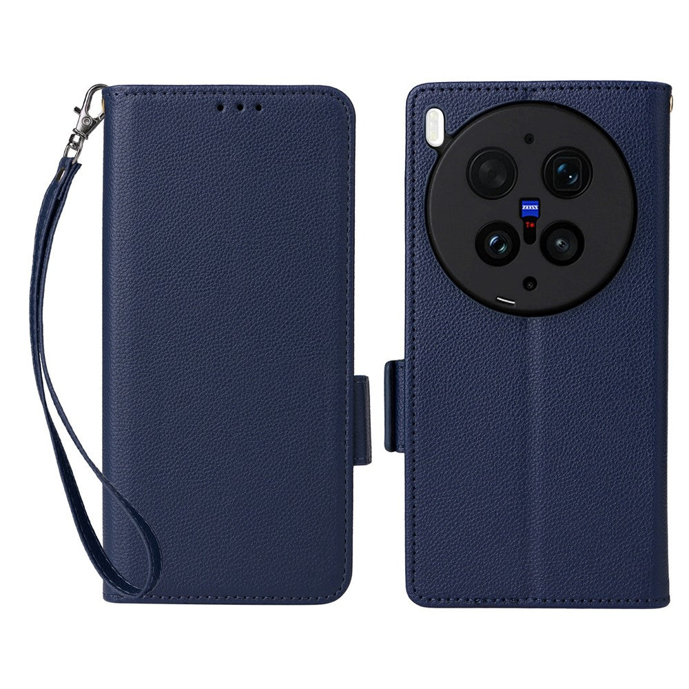 For vivo X300 Ultra 5G Case Litchi Texture Wallet Leather Phone Cover with Wrist Strap