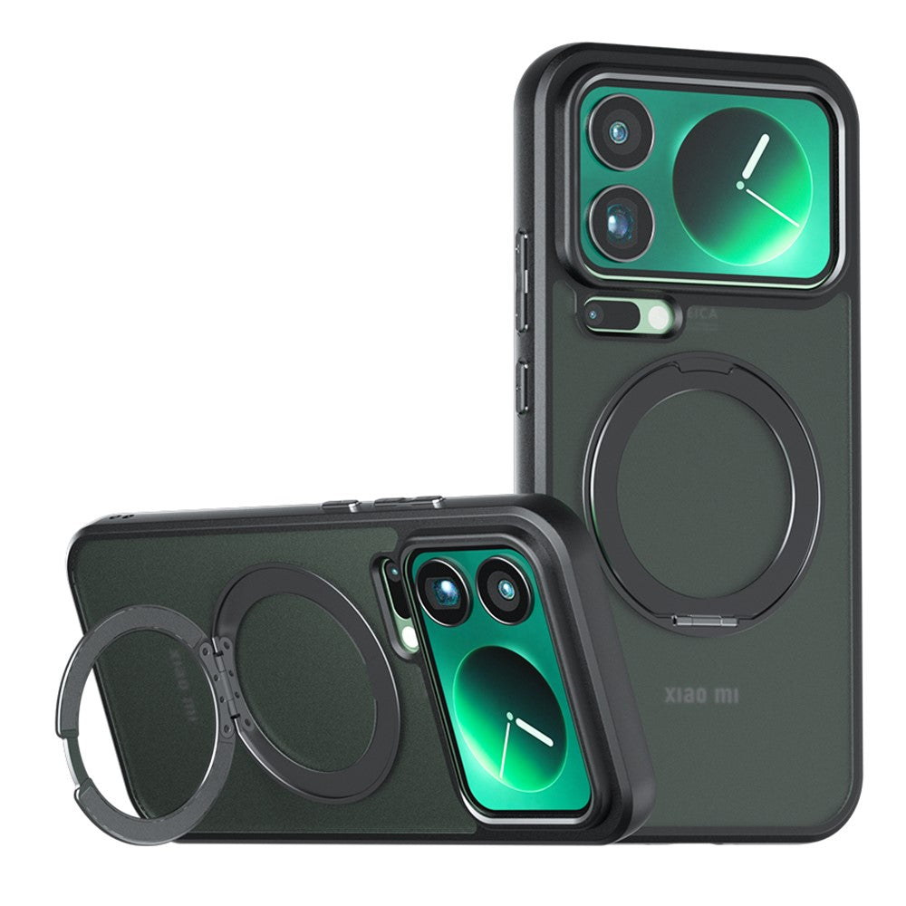 Xiaomi 17 Pro Max mat, silkeblødt magnetisk skal med 360° roterende stativ, stødsikkert TPU + PC-mobilcover