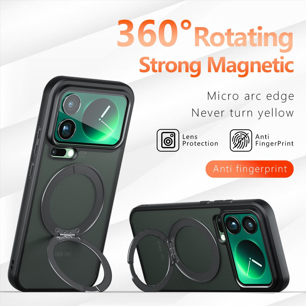 Xiaomi 17 Pro Max mat, silkeblødt magnetisk skal med 360° roterende stativ, stødsikkert TPU + PC-mobilcover