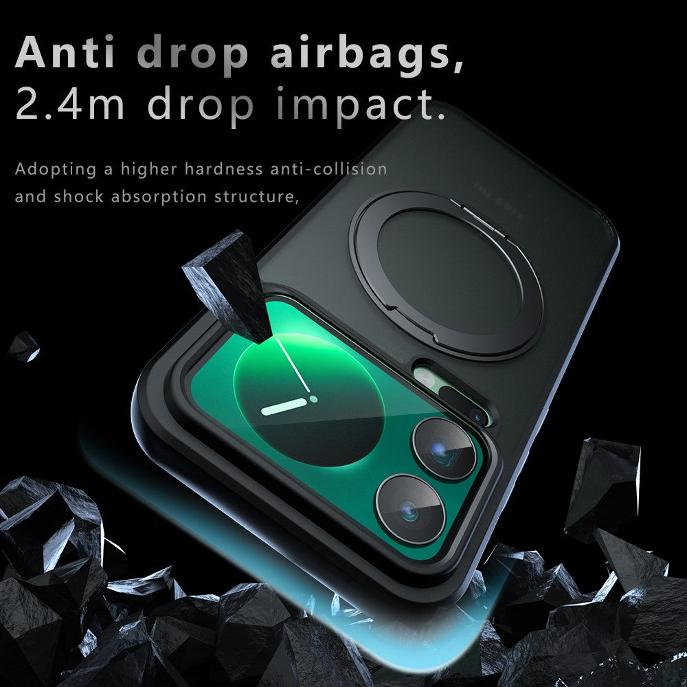 Xiaomi 17 Pro Max mat, silkeblødt magnetisk skal med 360° roterende stativ, stødsikkert TPU + PC-mobilcover