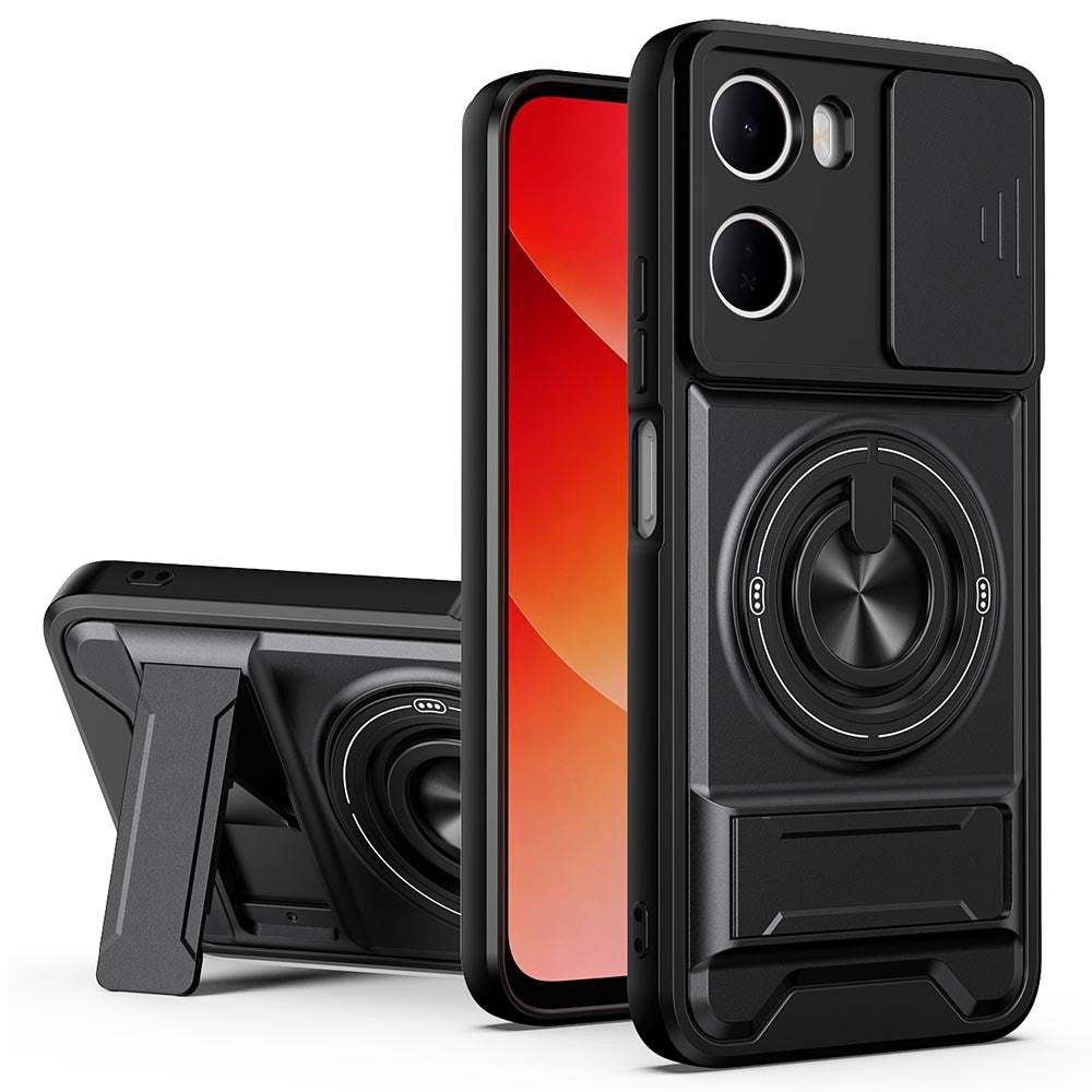 For Xiaomi Redmi 15a 5G Magnetic Case Ring Holder Foldable Kickstand TPU PC Phone Cover with Camera Lens Slider