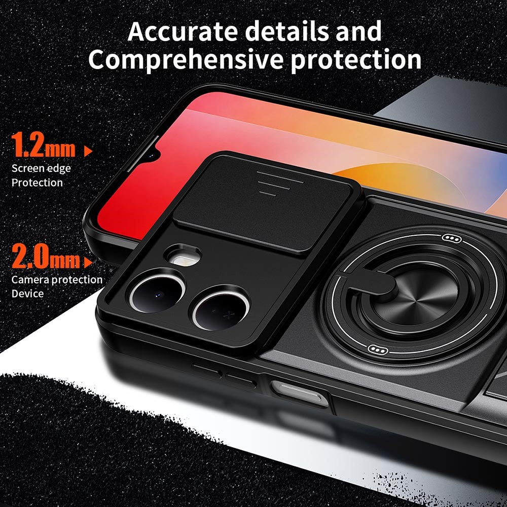 For Xiaomi Redmi 15a 5G Magnetic Case Ring Holder Foldable Kickstand TPU PC Phone Cover with Camera Lens Slider