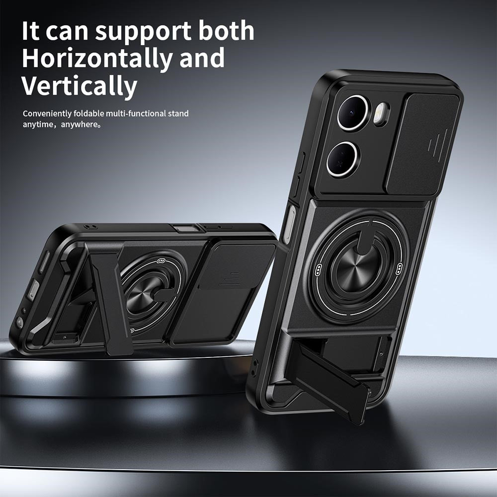 For Xiaomi Redmi 15a 5G Magnetic Case Ring Holder Foldable Kickstand TPU PC Phone Cover with Camera Lens Slider