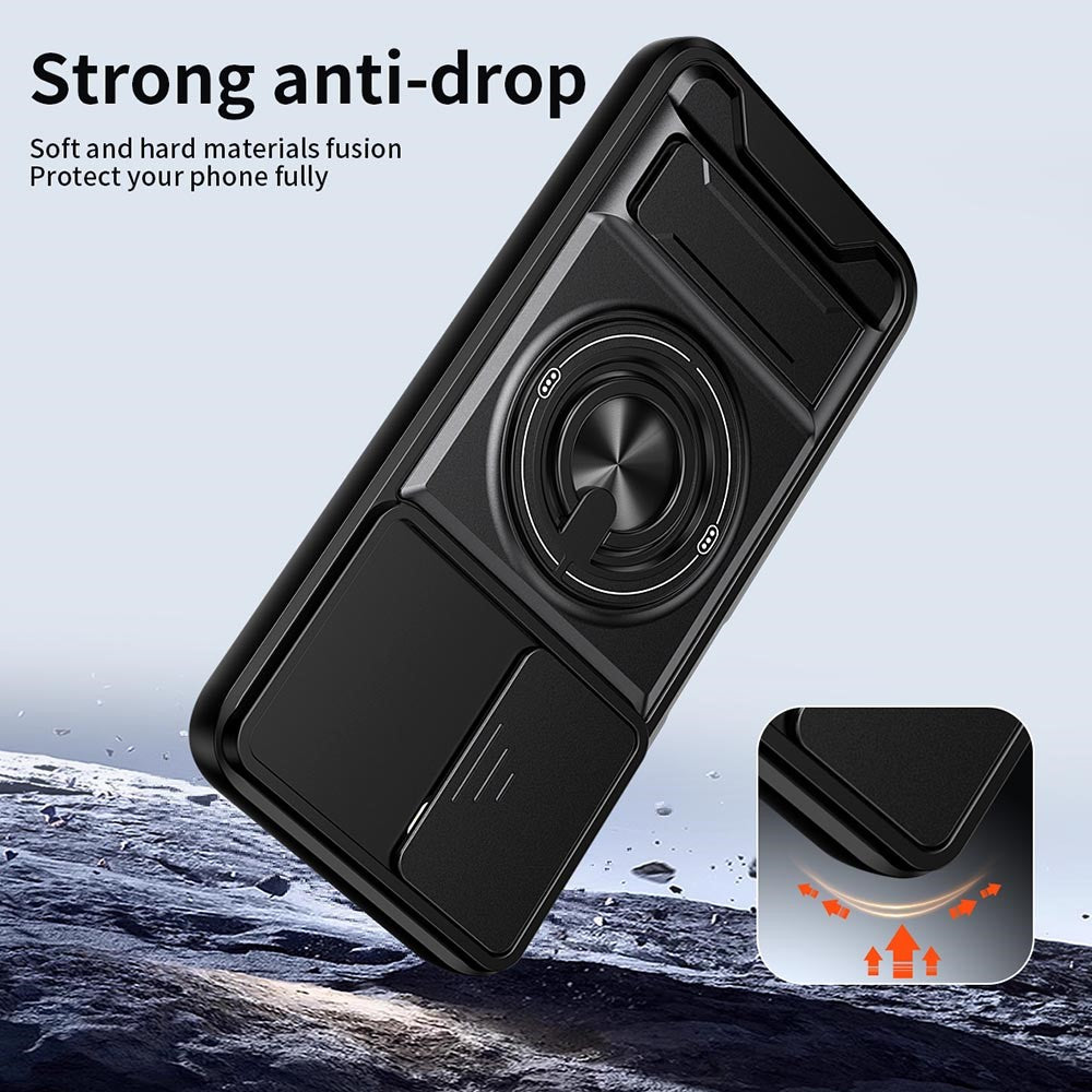 For Xiaomi Redmi 15a 5G Magnetic Case Ring Holder Foldable Kickstand TPU PC Phone Cover with Camera Lens Slider
