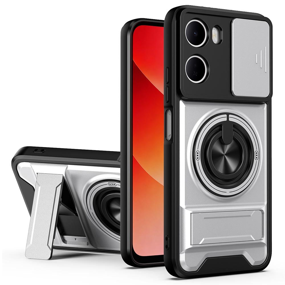 For Xiaomi Redmi 15a 5G Magnetic Case Ring Holder Foldable Kickstand TPU PC Phone Cover with Camera Lens Slider