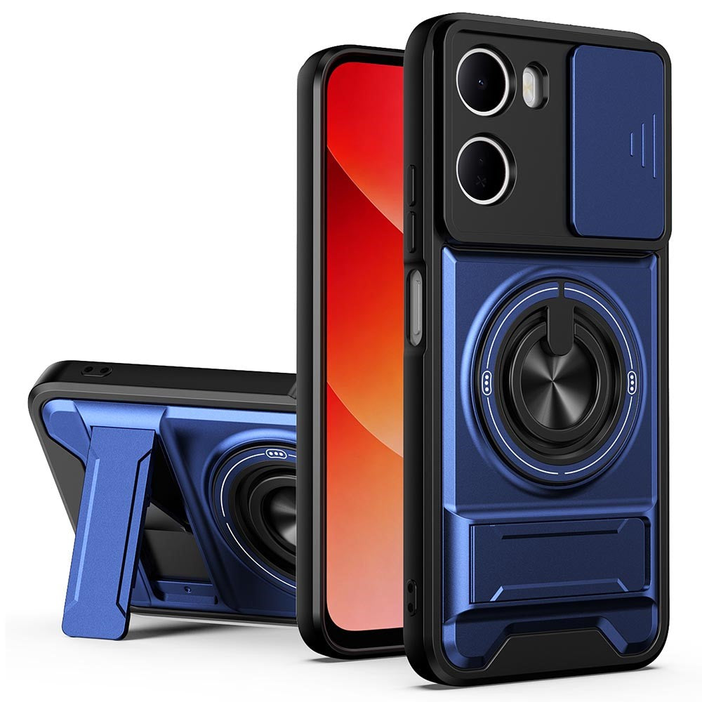 For Xiaomi Redmi 15a 5G Magnetic Case Ring Holder Foldable Kickstand TPU PC Phone Cover with Camera Lens Slider