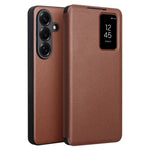 QIALINO For Samsung Galaxy S26 Case View Window Genuine Cow Leather Flip Phone Cover (APP Version)