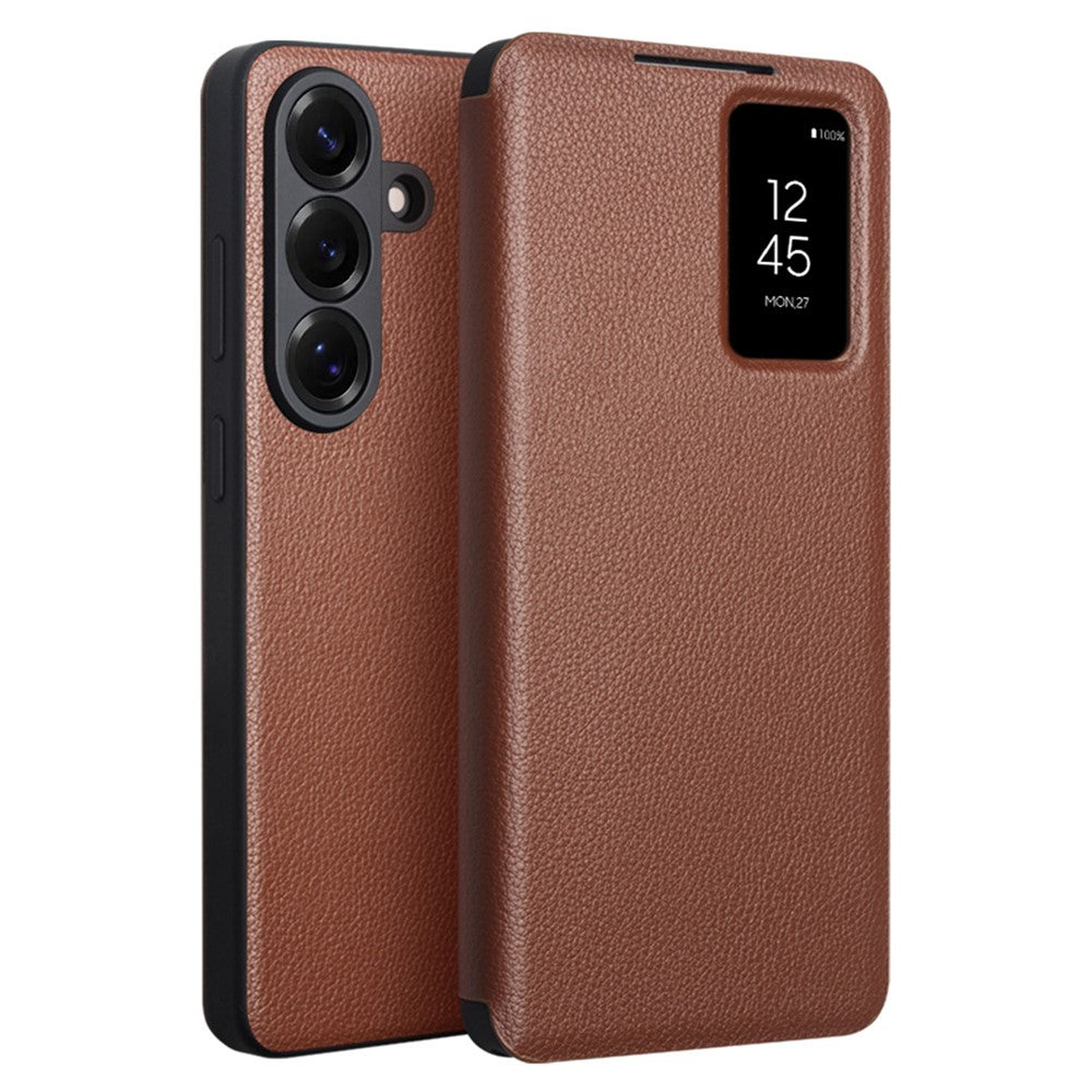 QIALINO For Samsung Galaxy S26 Case View Window Genuine Cow Leather Flip Phone Cover (APP Version)