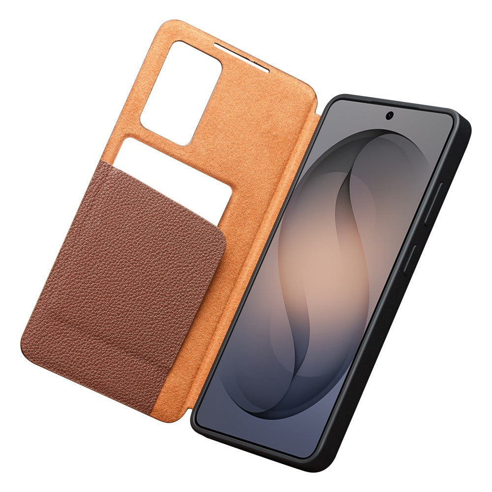 QIALINO For Samsung Galaxy S26 Case View Window Genuine Cow Leather Flip Phone Cover (APP Version)