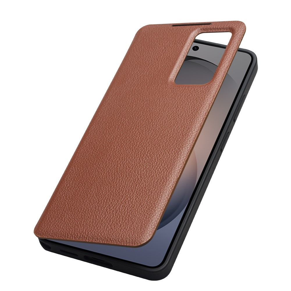 QIALINO For Samsung Galaxy S26 Case View Window Genuine Cow Leather Flip Phone Cover (APP Version)