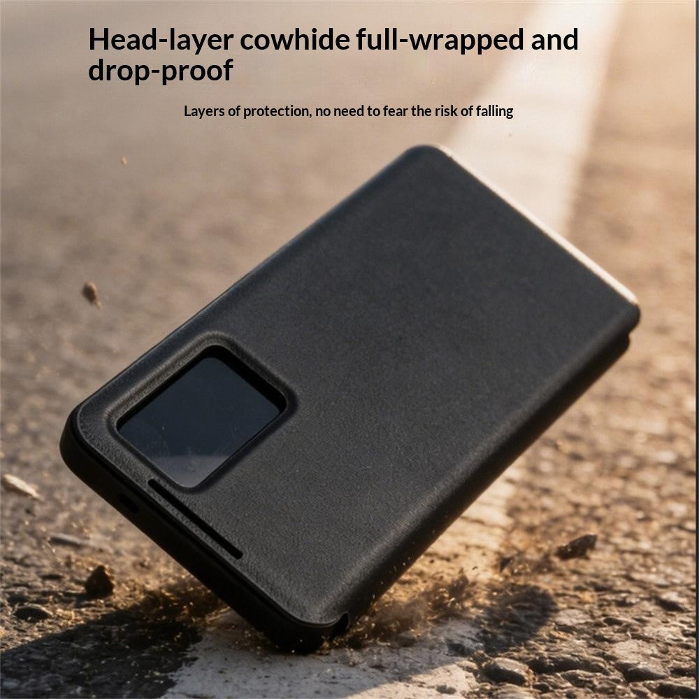 QIALINO For Samsung Galaxy S26 Case View Window Genuine Cow Leather Flip Phone Cover (APP Version)