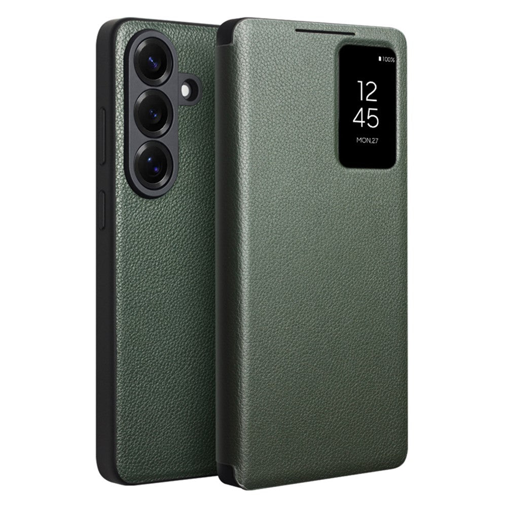 QIALINO For Samsung Galaxy S26 Case View Window Genuine Cow Leather Flip Phone Cover (APP Version)