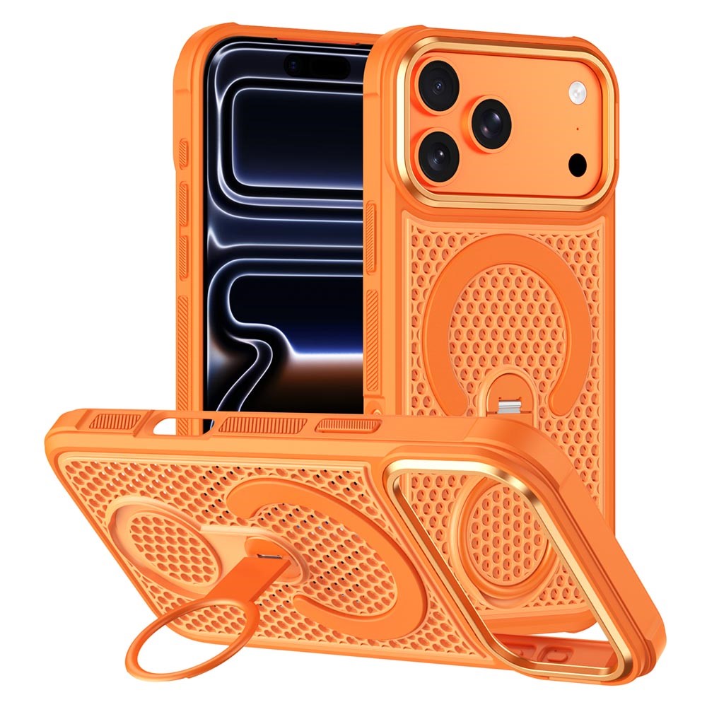 For iPhone 17 Pro Max Magnetic Case with 360° Rotating Ring Kickstand Heat Dissipation Honeycomb PC TPU Cover Compatible with Magsafe