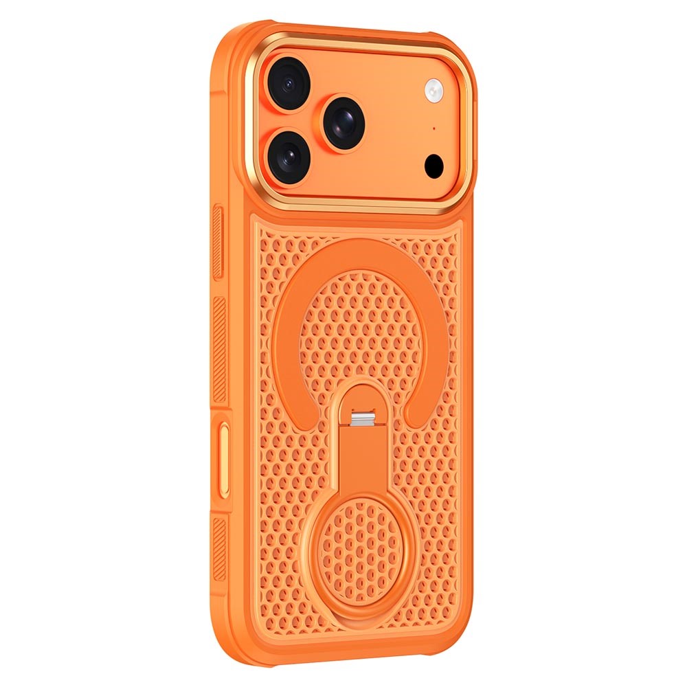 For iPhone 17 Pro Max Magnetic Case with 360° Rotating Ring Kickstand Heat Dissipation Honeycomb PC TPU Cover Compatible with Magsafe