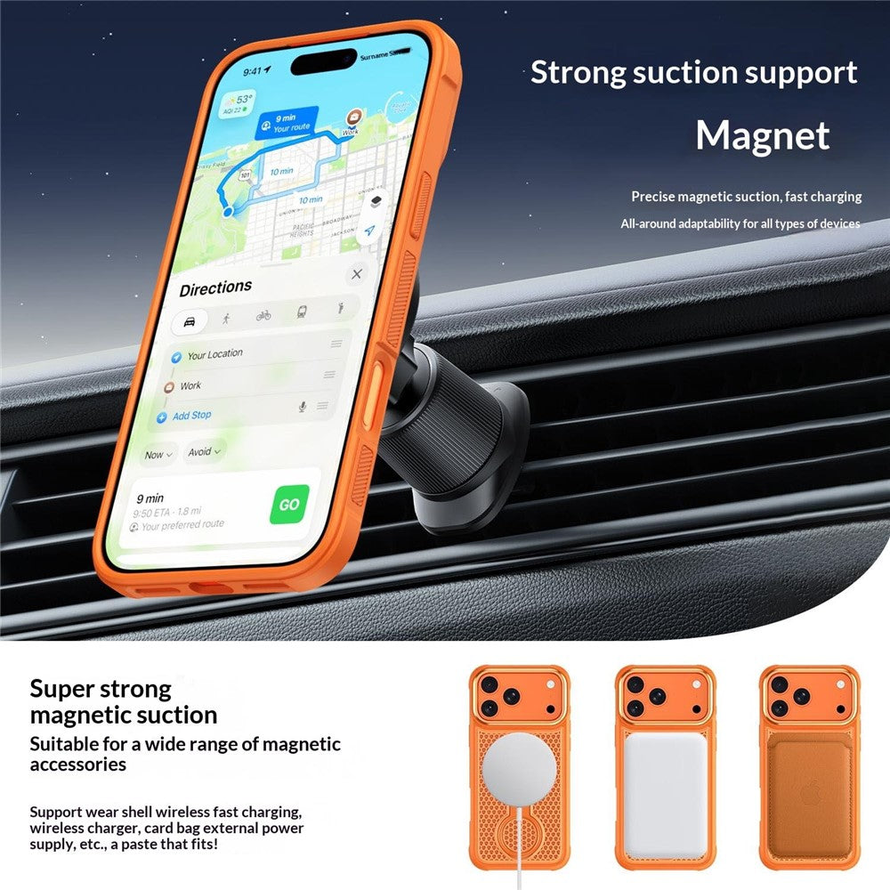 For iPhone 17 Pro Max Magnetic Case with 360° Rotating Ring Kickstand Heat Dissipation Honeycomb PC TPU Cover Compatible with Magsafe
