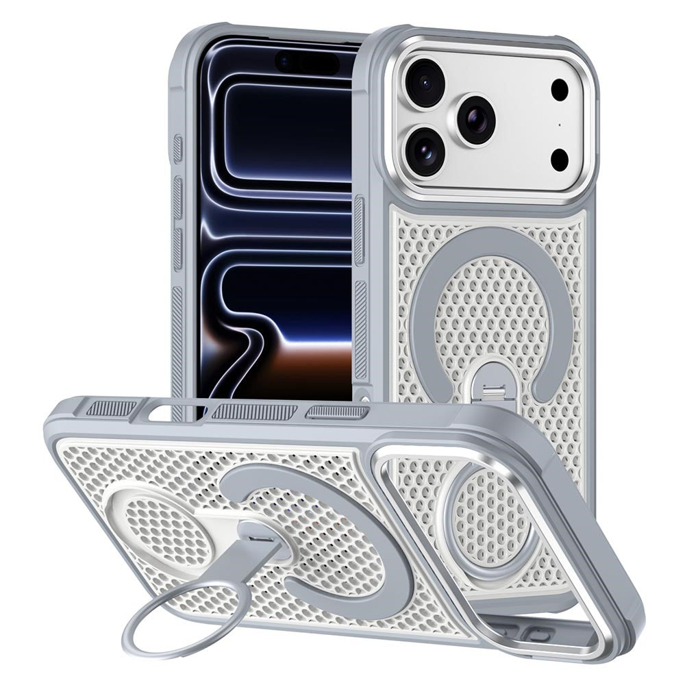 For iPhone 17 Pro Max Magnetic Case with 360° Rotating Ring Kickstand Heat Dissipation Honeycomb PC TPU Cover Compatible with Magsafe