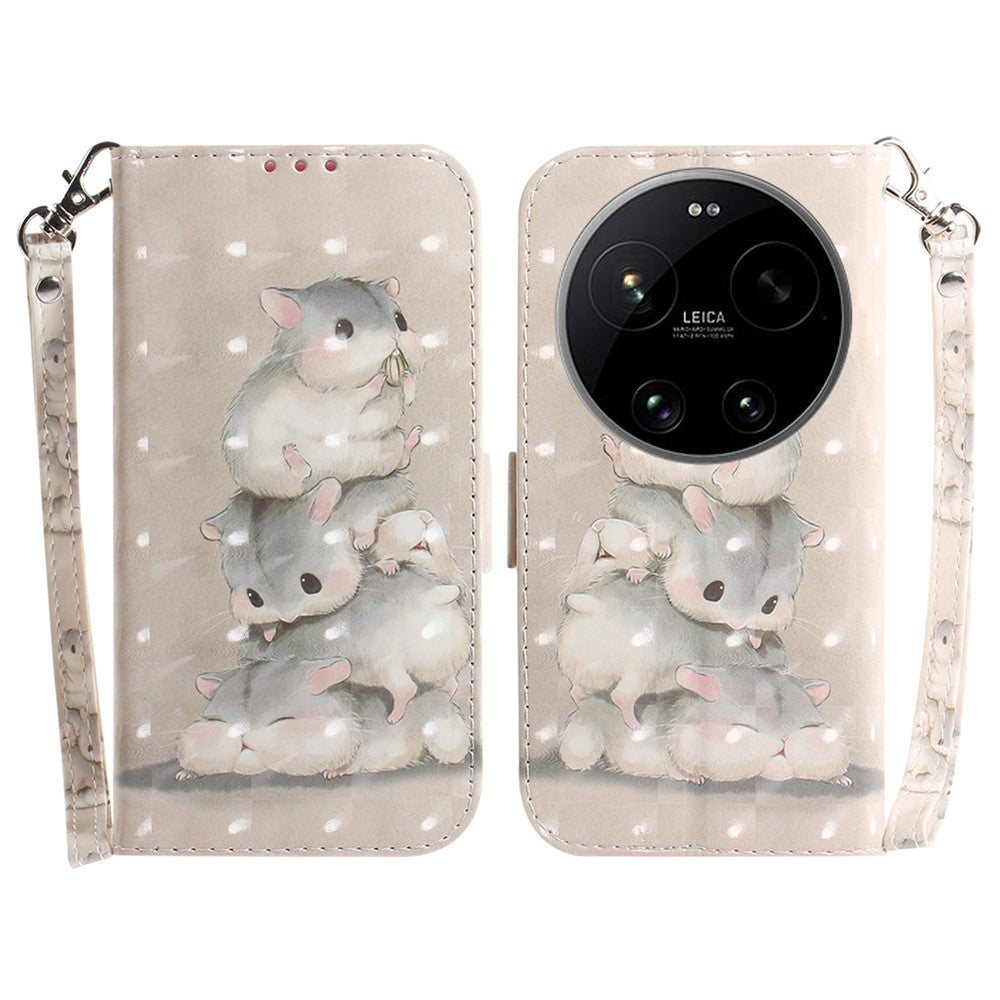For Xiaomi 17 Ultra 5G Case Pattern Printing Leather Wallet Phone Cover with Wrist Strap