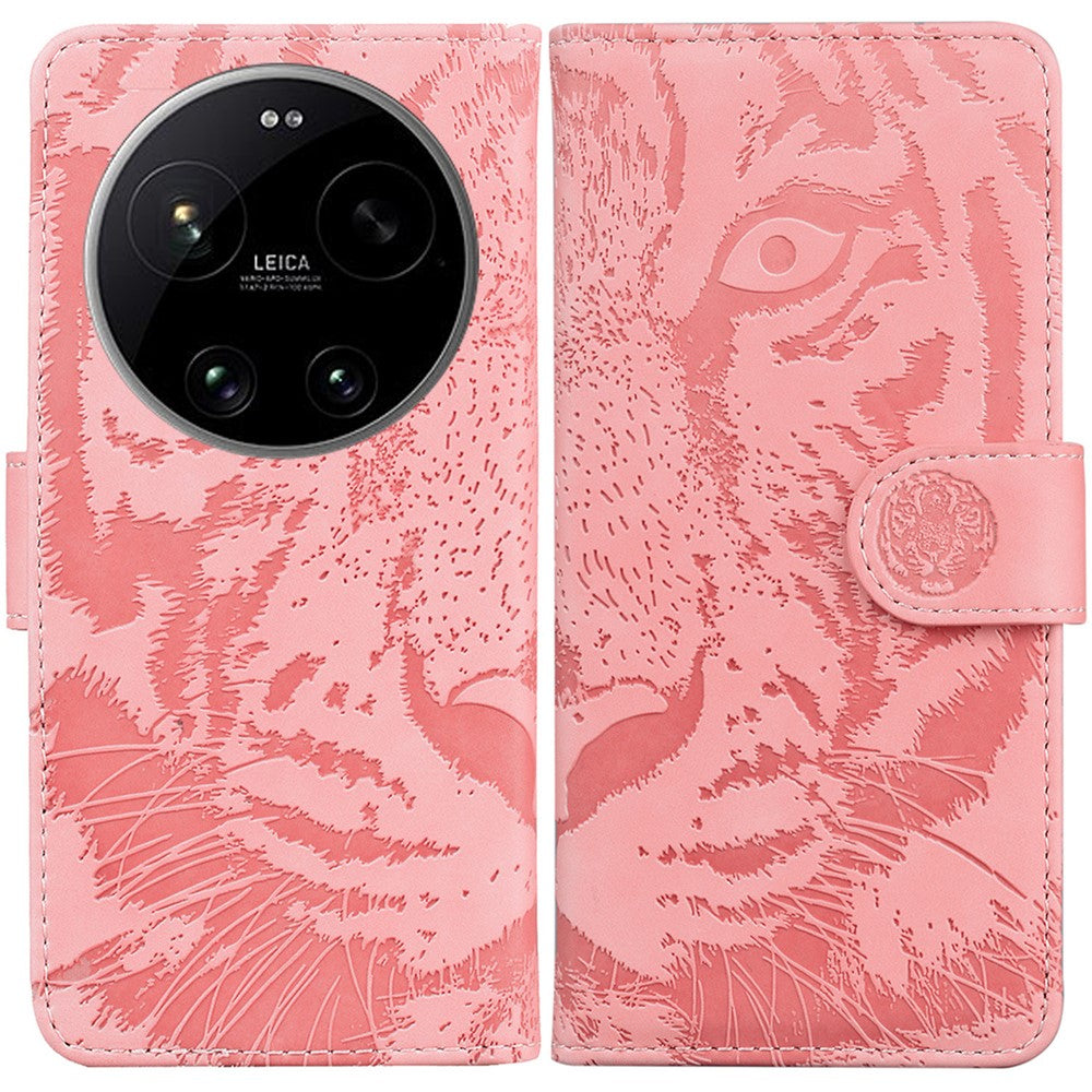 Xiaomi 17 Ultra 5G-skal Tiger Imprint läderplånboksfodral