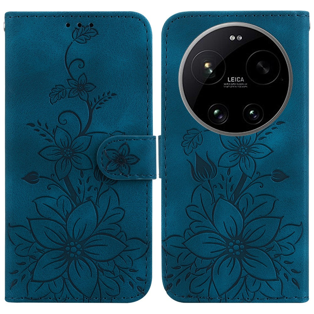 For Xiaomi 17 Ultra 5G Stand Case Lily Flower Imprint Leather Phone Cover with Wrist Strap