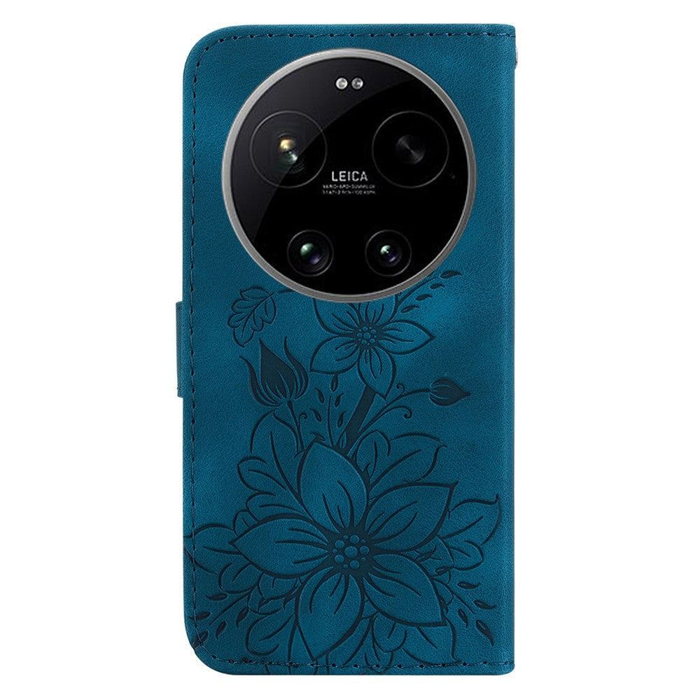For Xiaomi 17 Ultra 5G Stand Case Lily Flower Imprint Leather Phone Cover with Wrist Strap