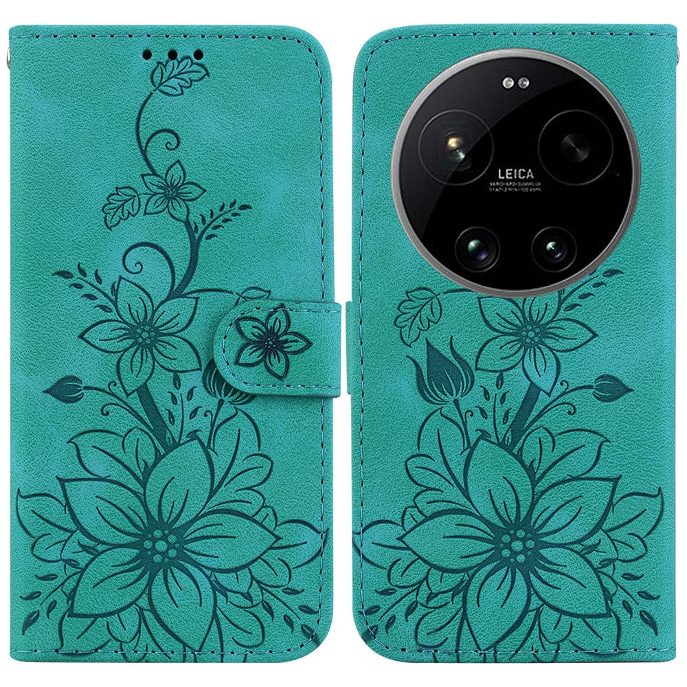 For Xiaomi 17 Ultra 5G Stand Case Lily Flower Imprint Leather Phone Cover with Wrist Strap