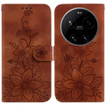 For Xiaomi 17 Ultra 5G Stand Case Lily Flower Imprint Leather Phone Cover with Wrist Strap