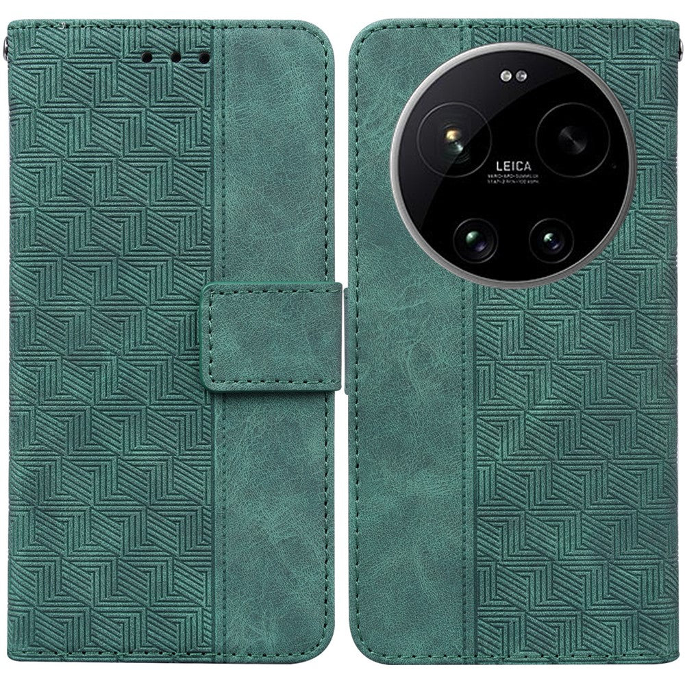 For Xiaomi 17 Ultra 5G Case Geometry Pattern Leather Wallet Phone Cover with Wrist Strap