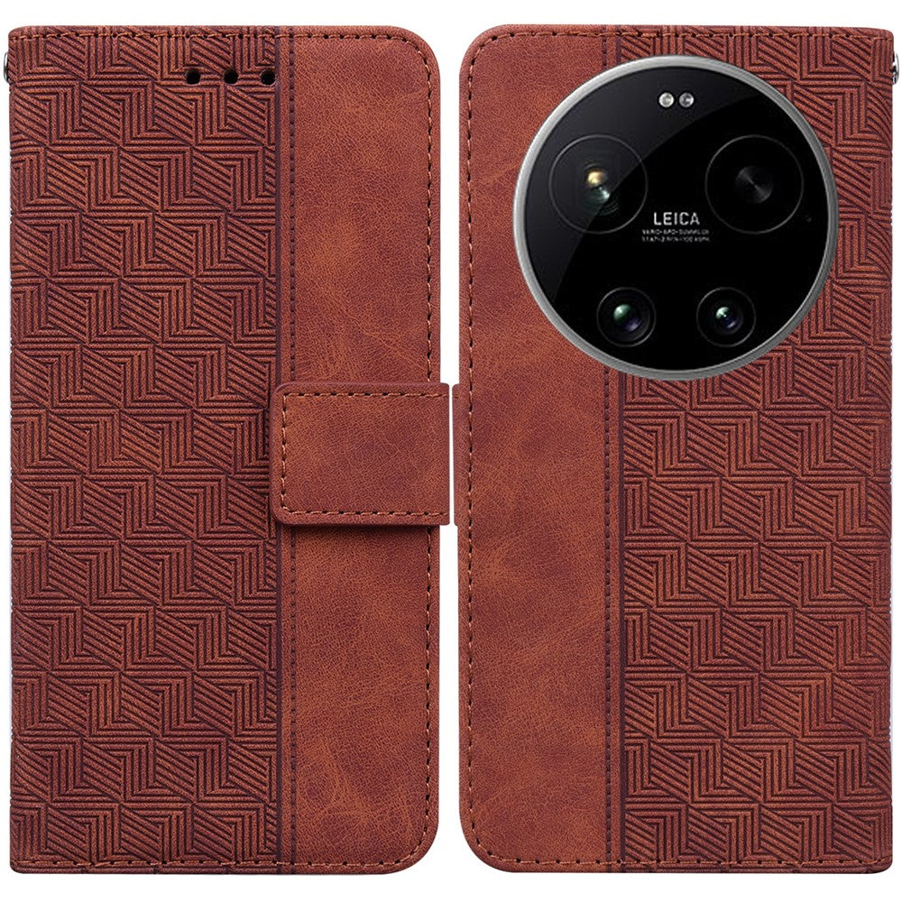 For Xiaomi 17 Ultra 5G Case Geometry Pattern Leather Wallet Phone Cover with Wrist Strap