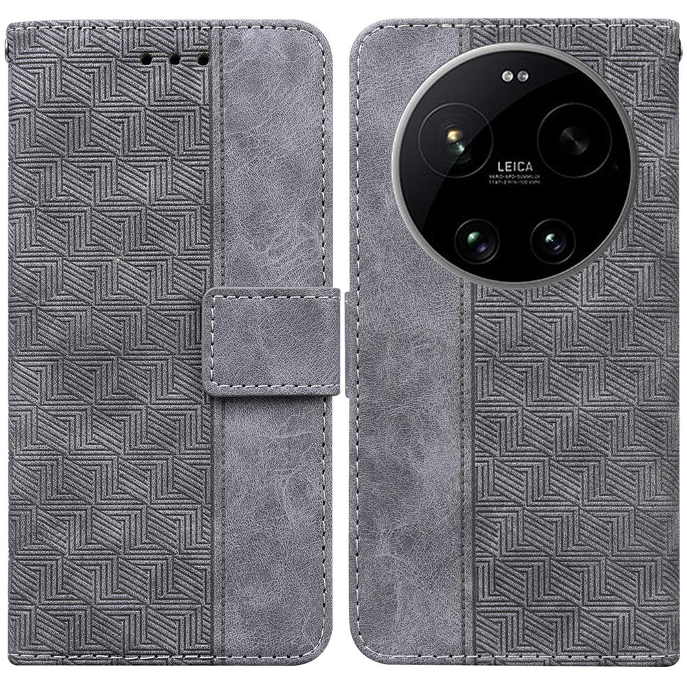 For Xiaomi 17 Ultra 5G Case Geometry Pattern Leather Wallet Phone Cover with Wrist Strap