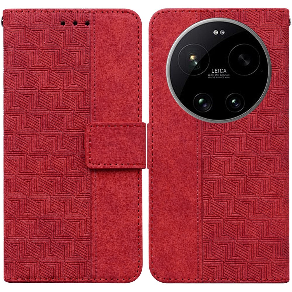 For Xiaomi 17 Ultra 5G Case Geometry Pattern Leather Wallet Phone Cover with Wrist Strap