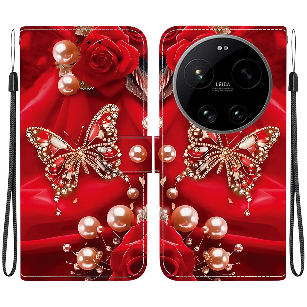 For Xiaomi 17 Ultra 5G Leather Case Stand Wallet Pattern Printing Phone Cover with Wrist Strap