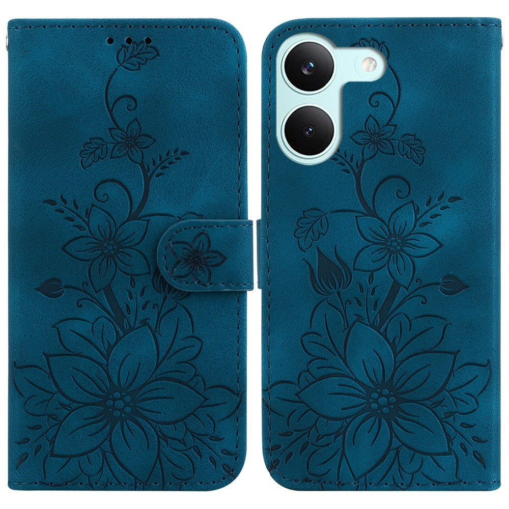 Stativfodral för Xiaomi Poco X8 Pro 5G / Redmi Turbo 5 5G Lily Flower Imprint Lädermobilskal med handledsrem