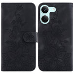 Stativfodral för Xiaomi Poco X8 Pro 5G / Redmi Turbo 5 5G Lily Flower Imprint Lädermobilskal med handledsrem