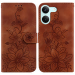 Stativfodral för Xiaomi Poco X8 Pro 5G / Redmi Turbo 5 5G Lily Flower Imprint Lädermobilskal med handledsrem