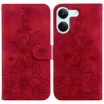 Stativfodral för Xiaomi Poco X8 Pro 5G / Redmi Turbo 5 5G Lily Flower Imprint Lädermobilskal med handledsrem