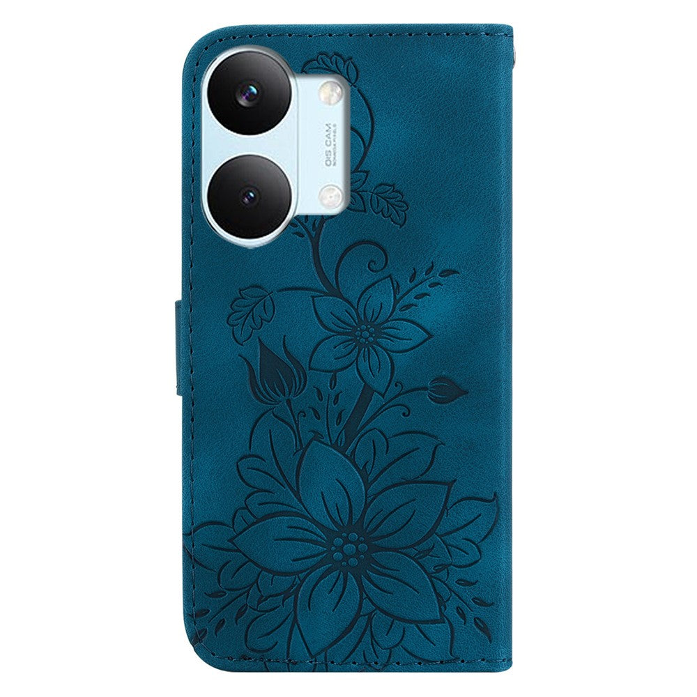 Stand Case For Xiaomi Poco X8 Pro Max 5G  /  Redmi Turbo 5 Max 5G Lily Flower Imprint Leather Phone Cover with Wrist Strap