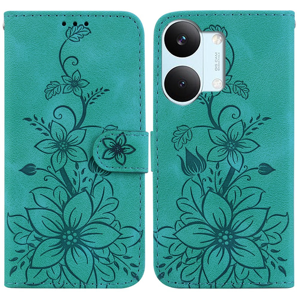 Stand Case For Xiaomi Poco X8 Pro Max 5G  /  Redmi Turbo 5 Max 5G Lily Flower Imprint Leather Phone Cover with Wrist Strap