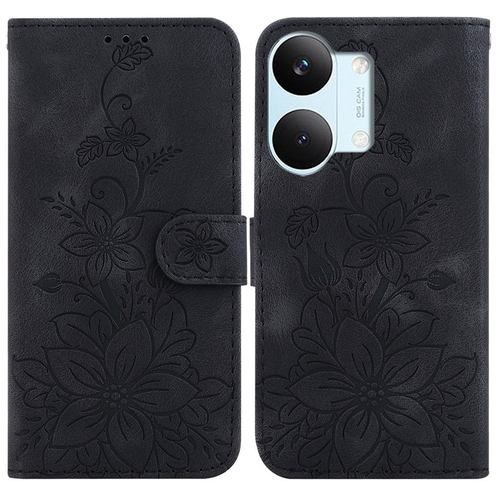 Stand Case For Xiaomi Poco X8 Pro Max 5G  /  Redmi Turbo 5 Max 5G Lily Flower Imprint Leather Phone Cover with Wrist Strap