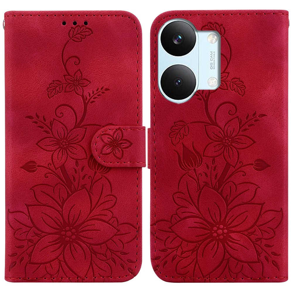 Stand Case For Xiaomi Poco X8 Pro Max 5G  /  Redmi Turbo 5 Max 5G Lily Flower Imprint Leather Phone Cover with Wrist Strap