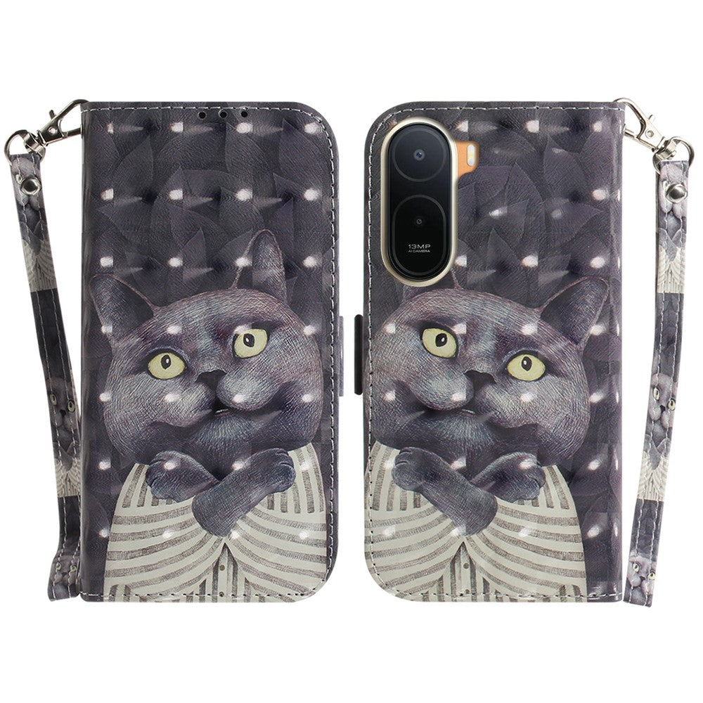 Pattern Printing Case for Xiaomi Poco C85x 5G / Redmi A7 Pro 4G (171.56mm) / Redmi A7 Pro 5G Leather Wallet Phone Cover with Wrist Strap